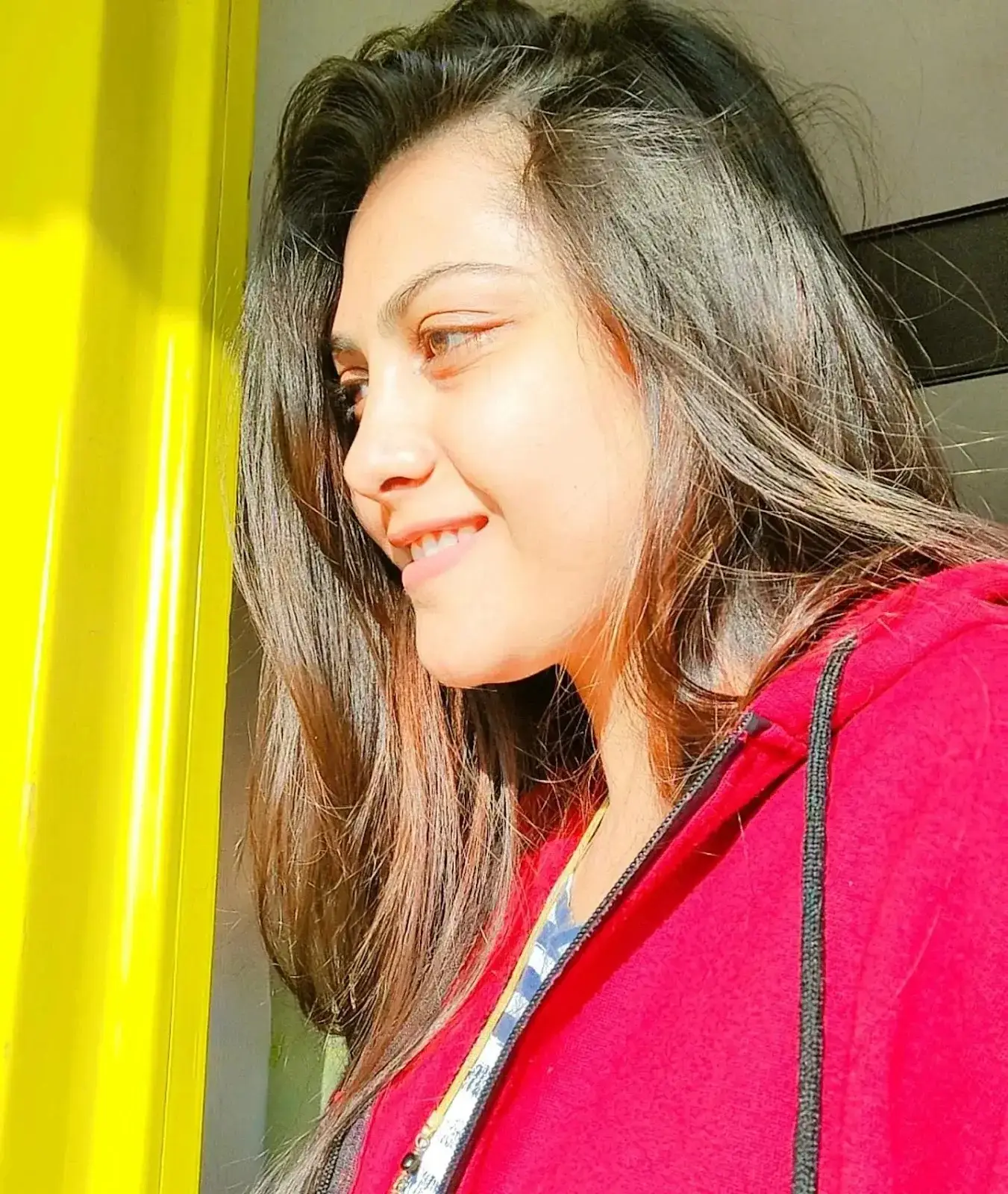 Indian TV Model Priyanka Naidu Long hair in Red Dress